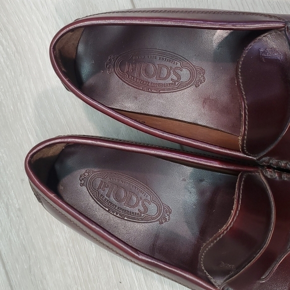 TOD'S MENS "Like New" Leather Burgundy Loafer Oxford Slip on shoes sz UK6.5US7.5 - Picture 13 of 14